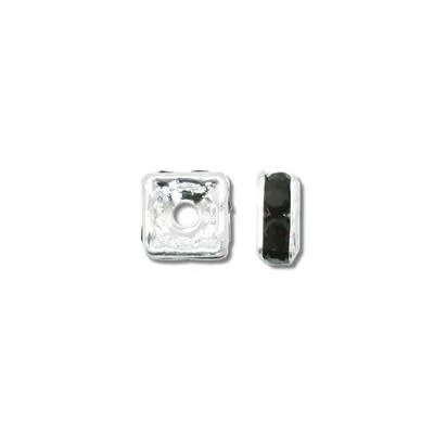 4mm Silver Plated Jet Rhinestone Squaredelle Beads