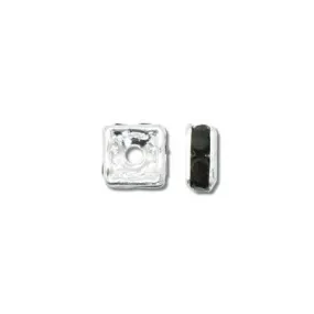 4mm Silver Plated Jet Rhinestone Squaredelle Beads
