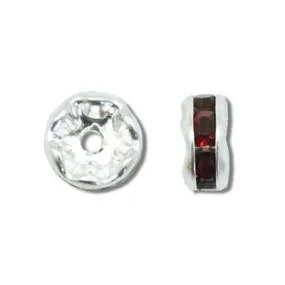 8mm Silver Plated Ruby Rhinestone Rondelle Beads (5 pcs)