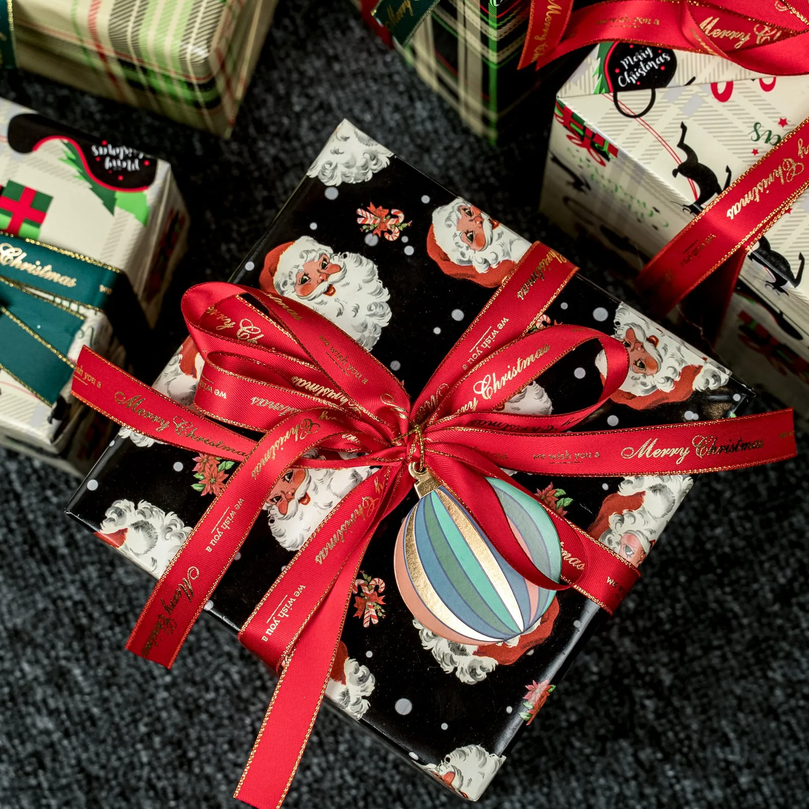 Black Christmas Santa Wrapping Paper Roll