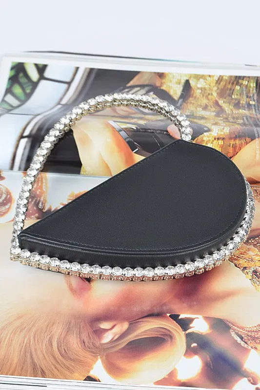 Black Heart Shape Stone Handle Clutch