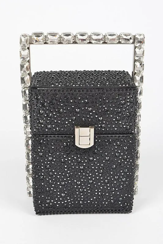 Black Rhinestone Handle Stoned Party Clutch