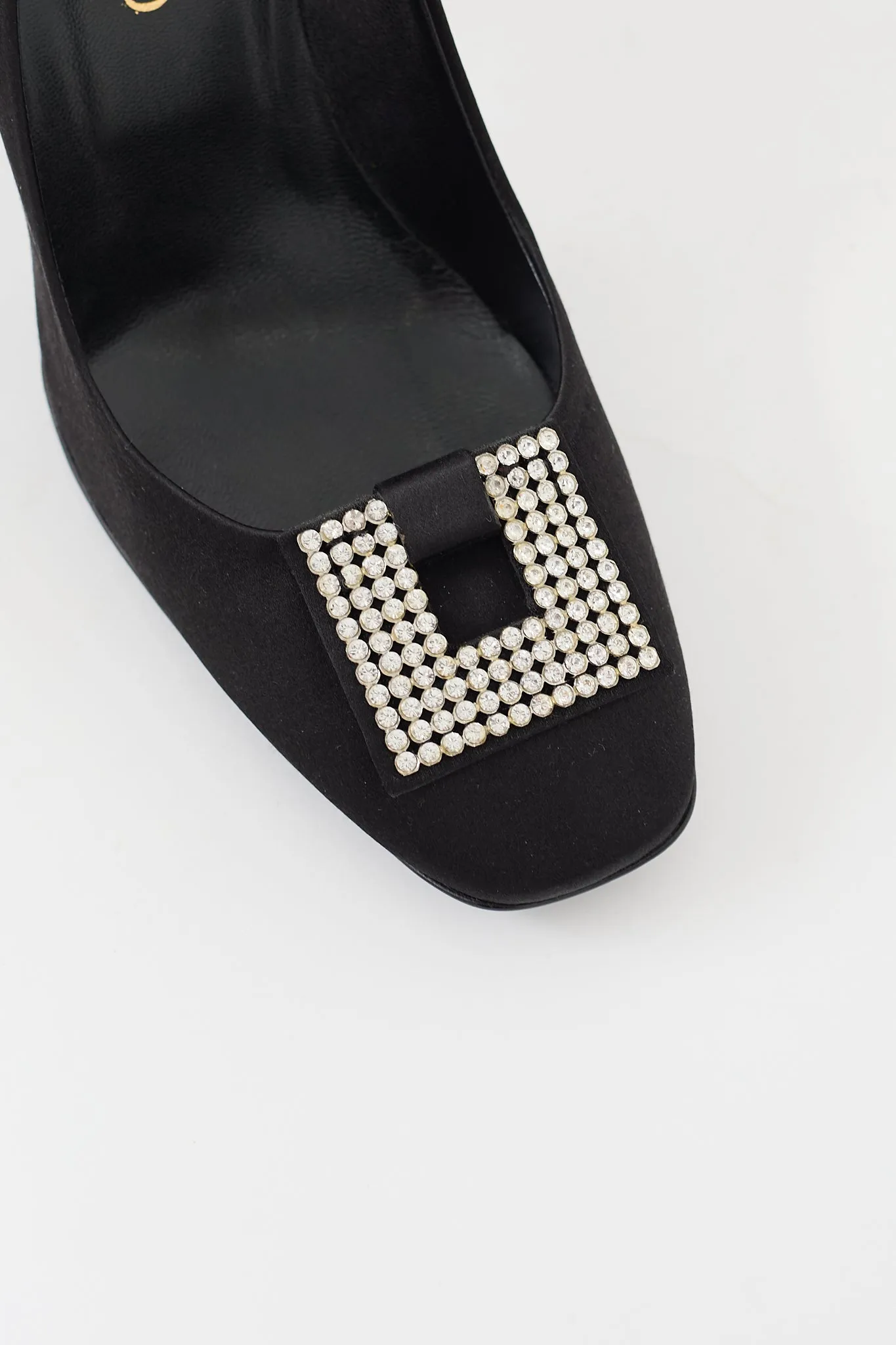 Black Satin Rhinestone Embellished Pump