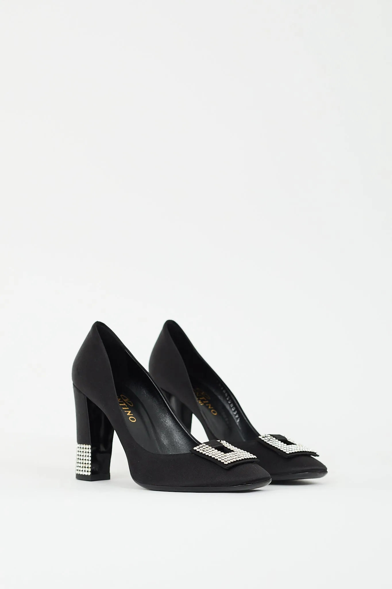 Black Satin Rhinestone Embellished Pump