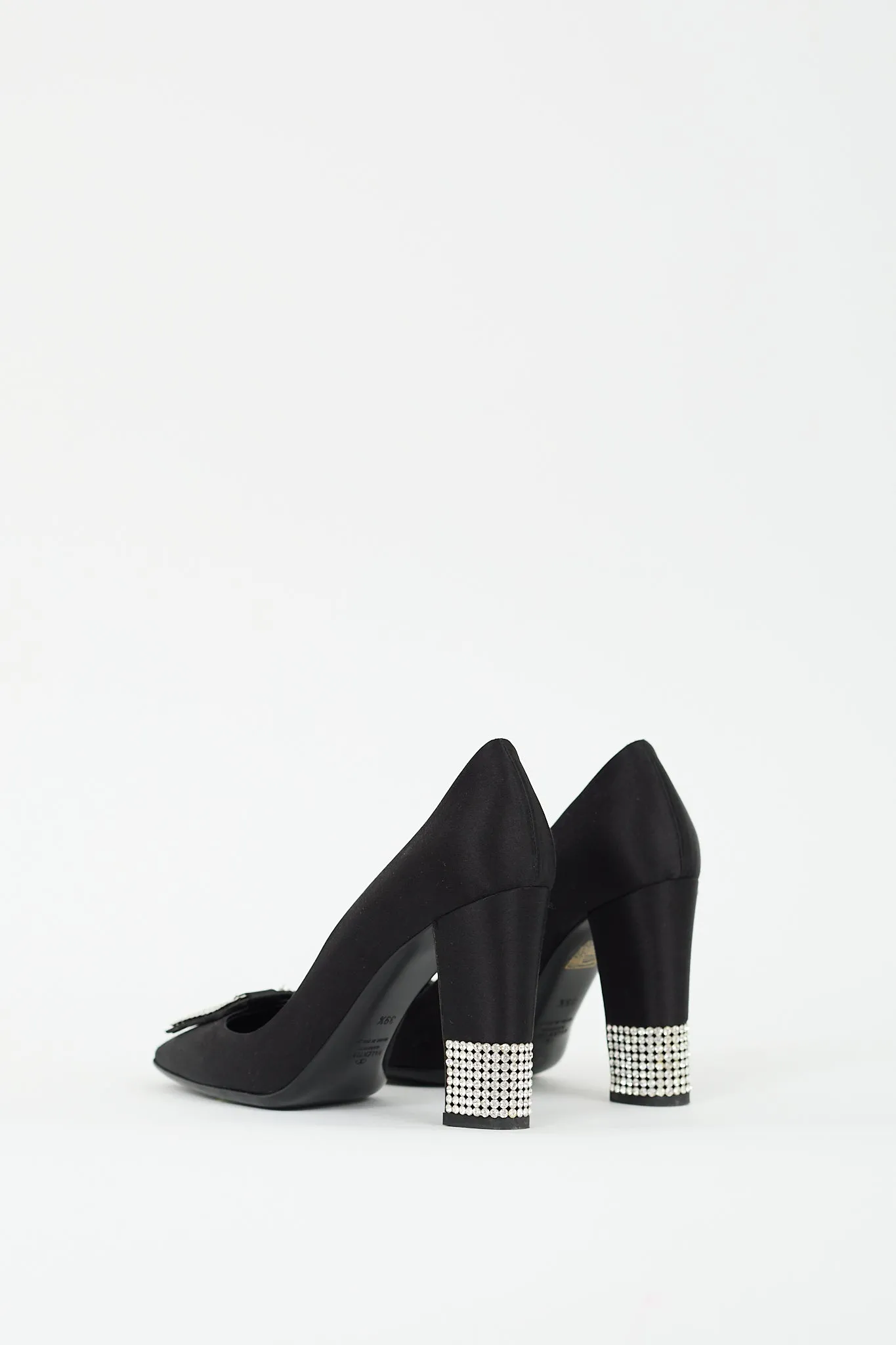 Black Satin Rhinestone Embellished Pump