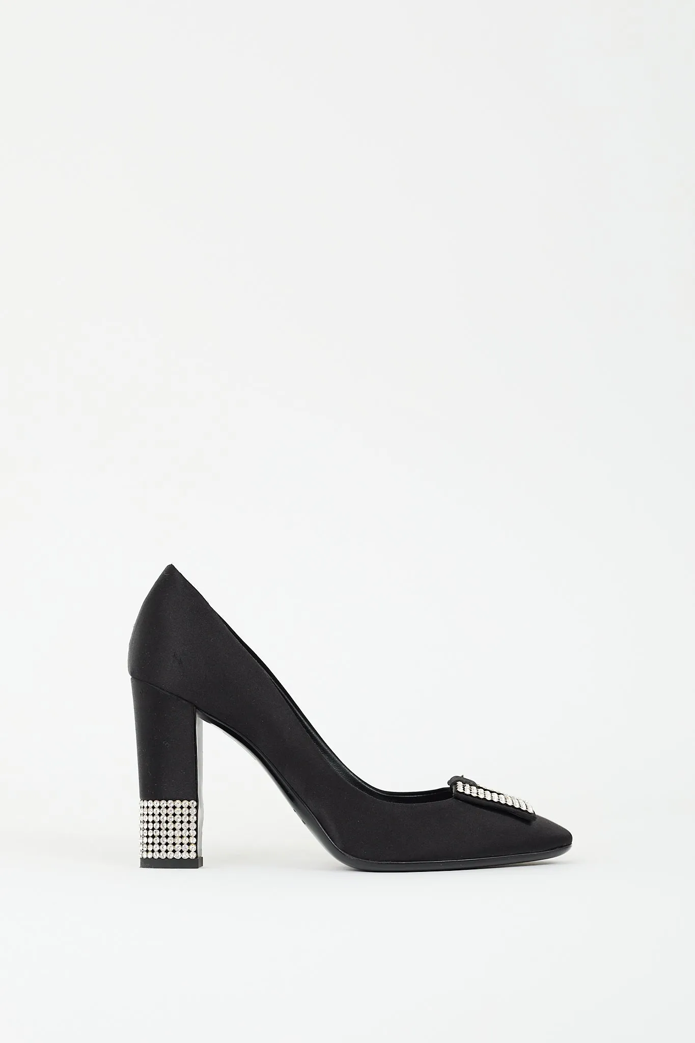 Black Satin Rhinestone Embellished Pump