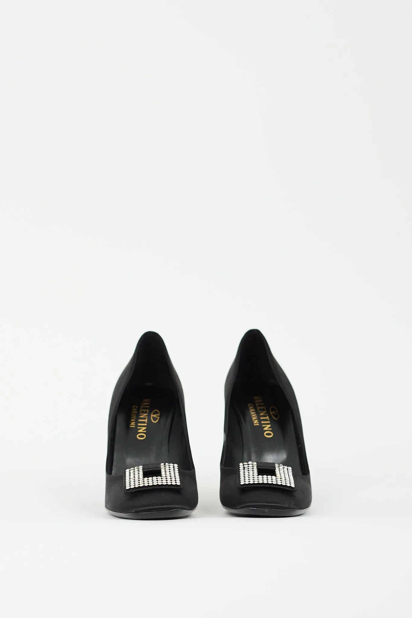 Black Satin Rhinestone Embellished Pump