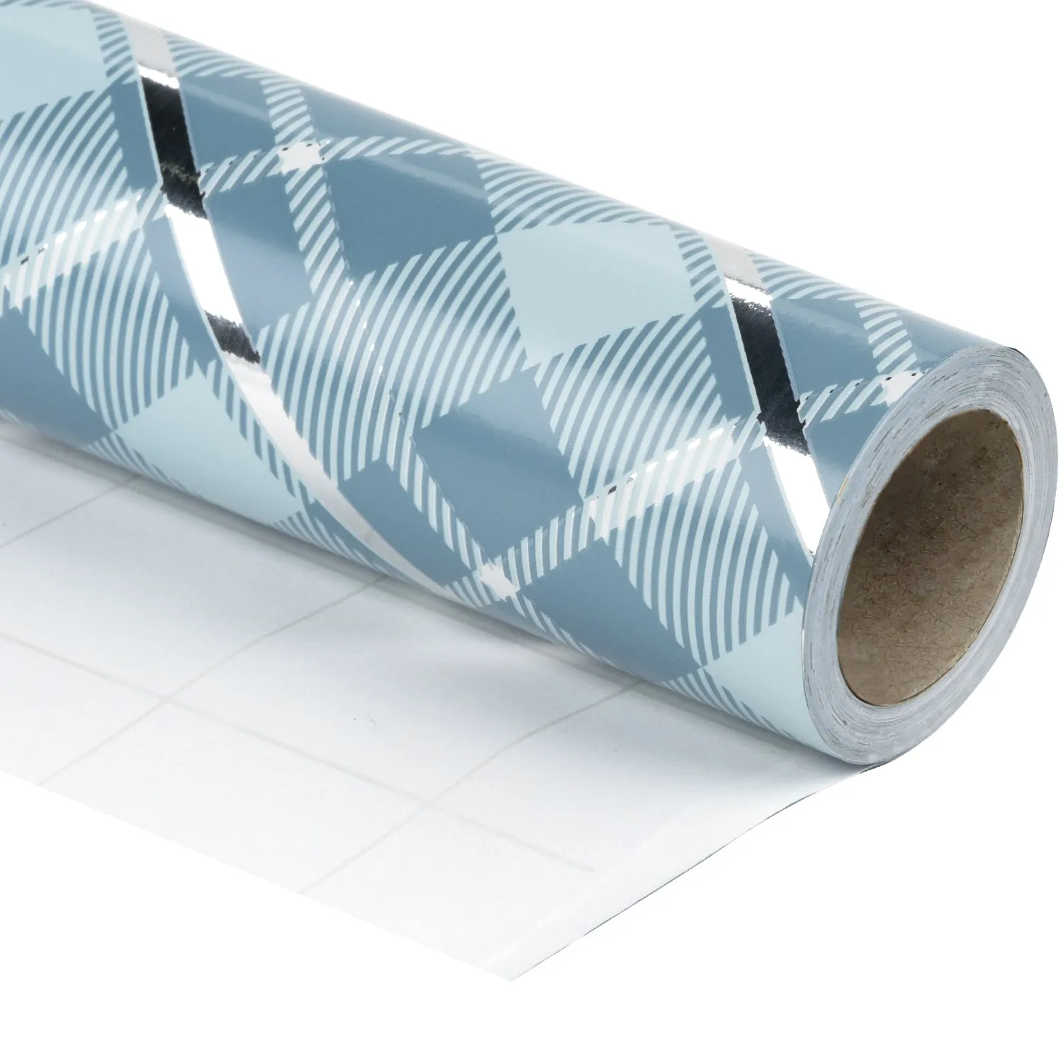Blue Grid Foil Christmas Wrapping Paper Roll