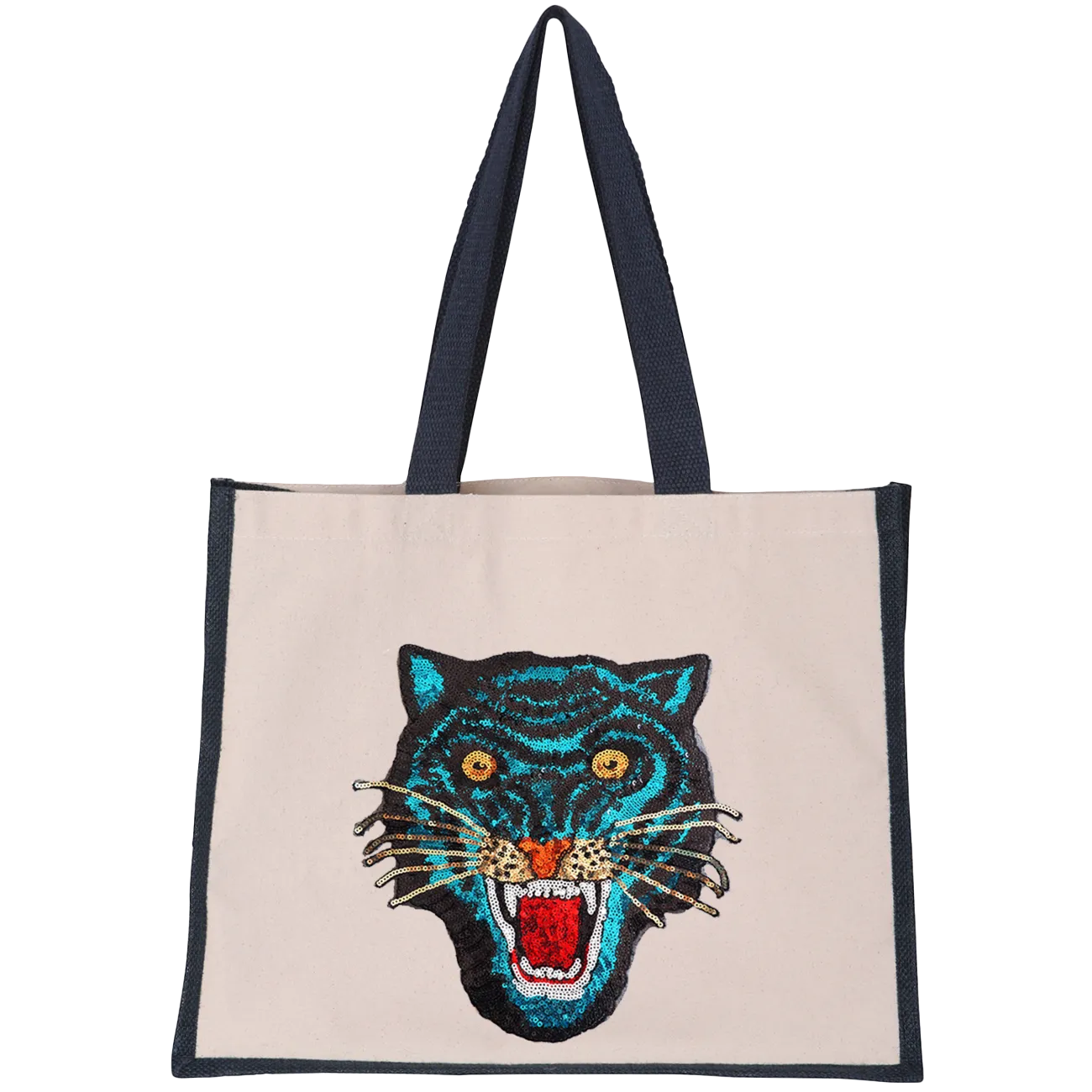 Blue Sequin Tiger Midi Tote Bag