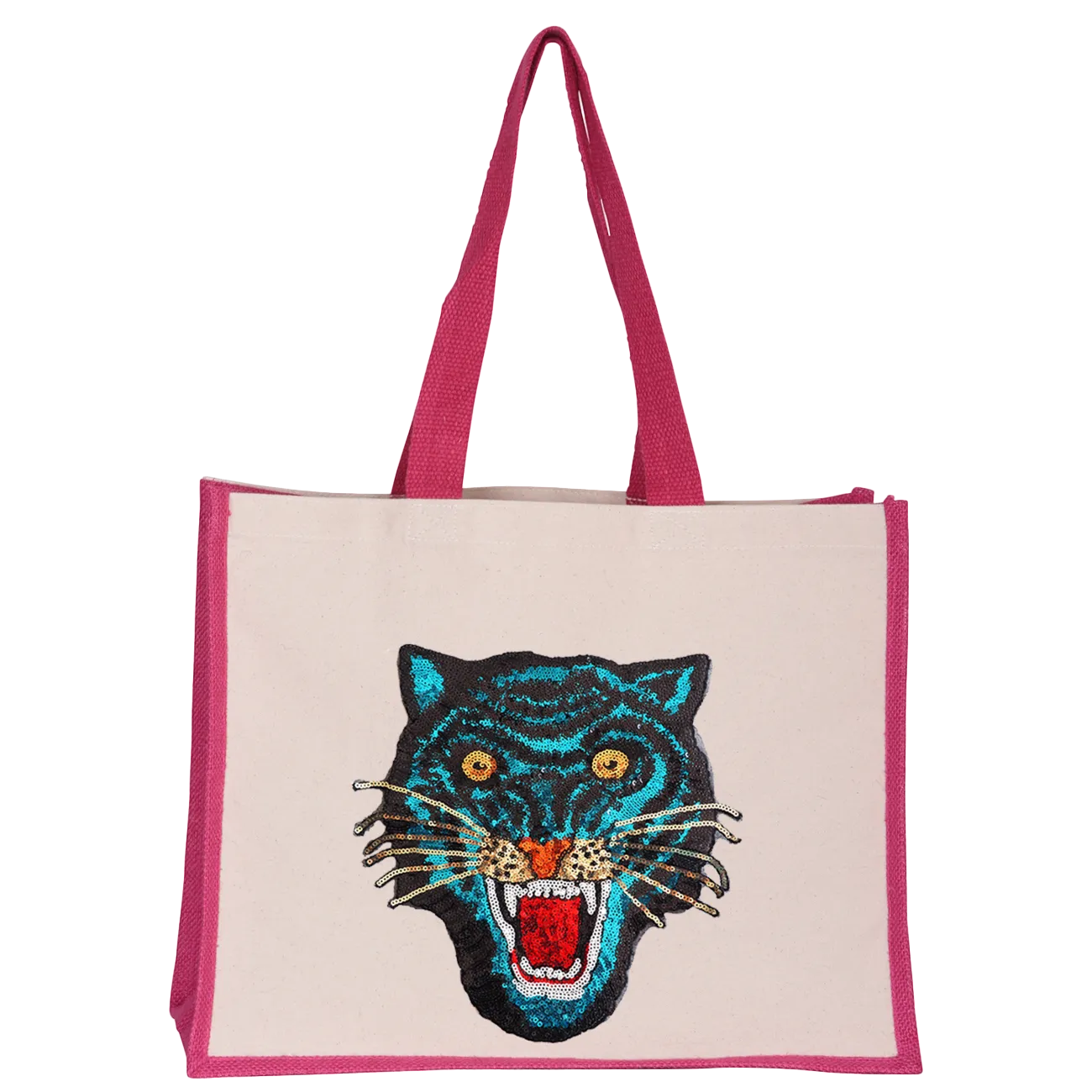 Blue Sequin Tiger Midi Tote Bag