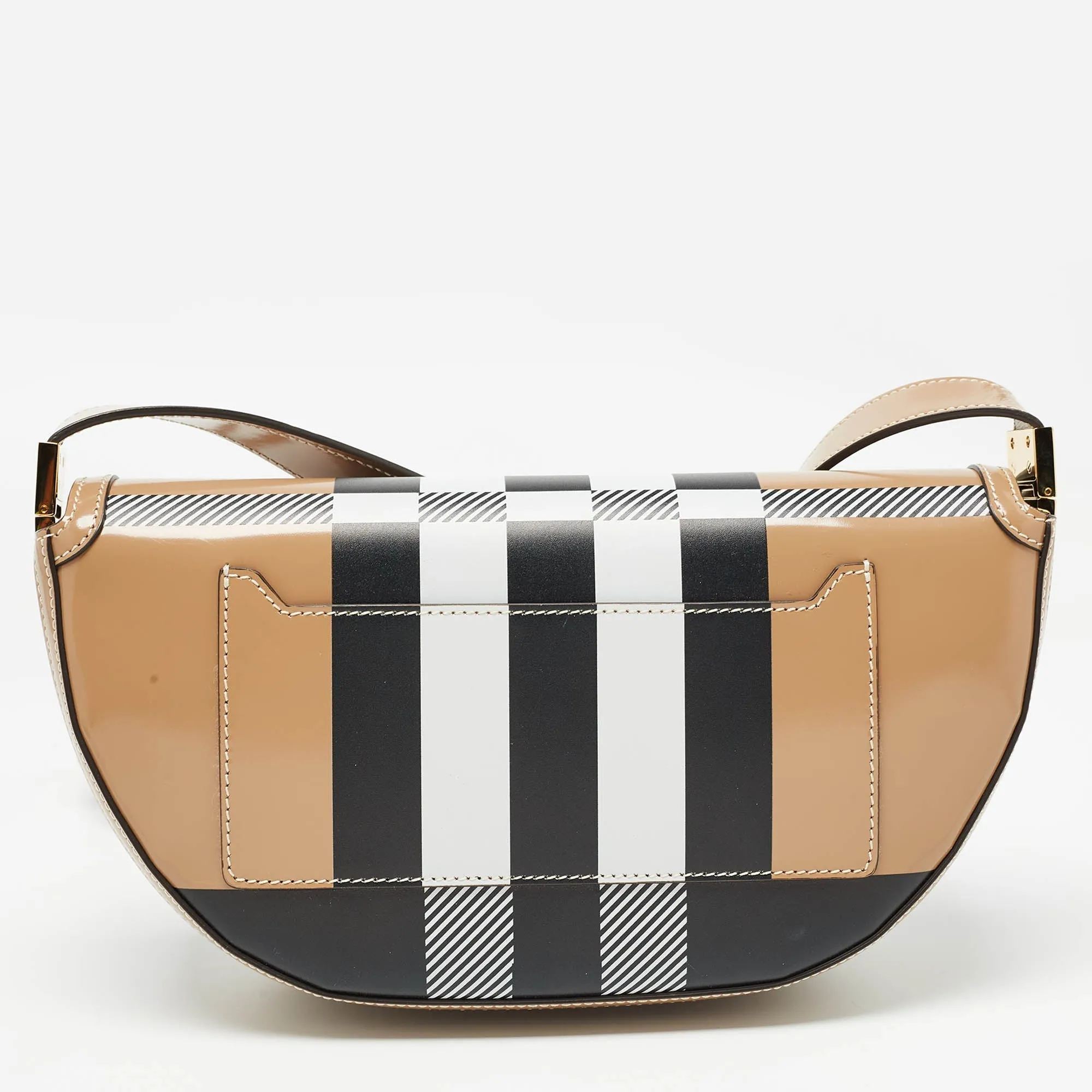 BURBERRY Beige Check Patent and Leather Small Olympia Shoulder Bag