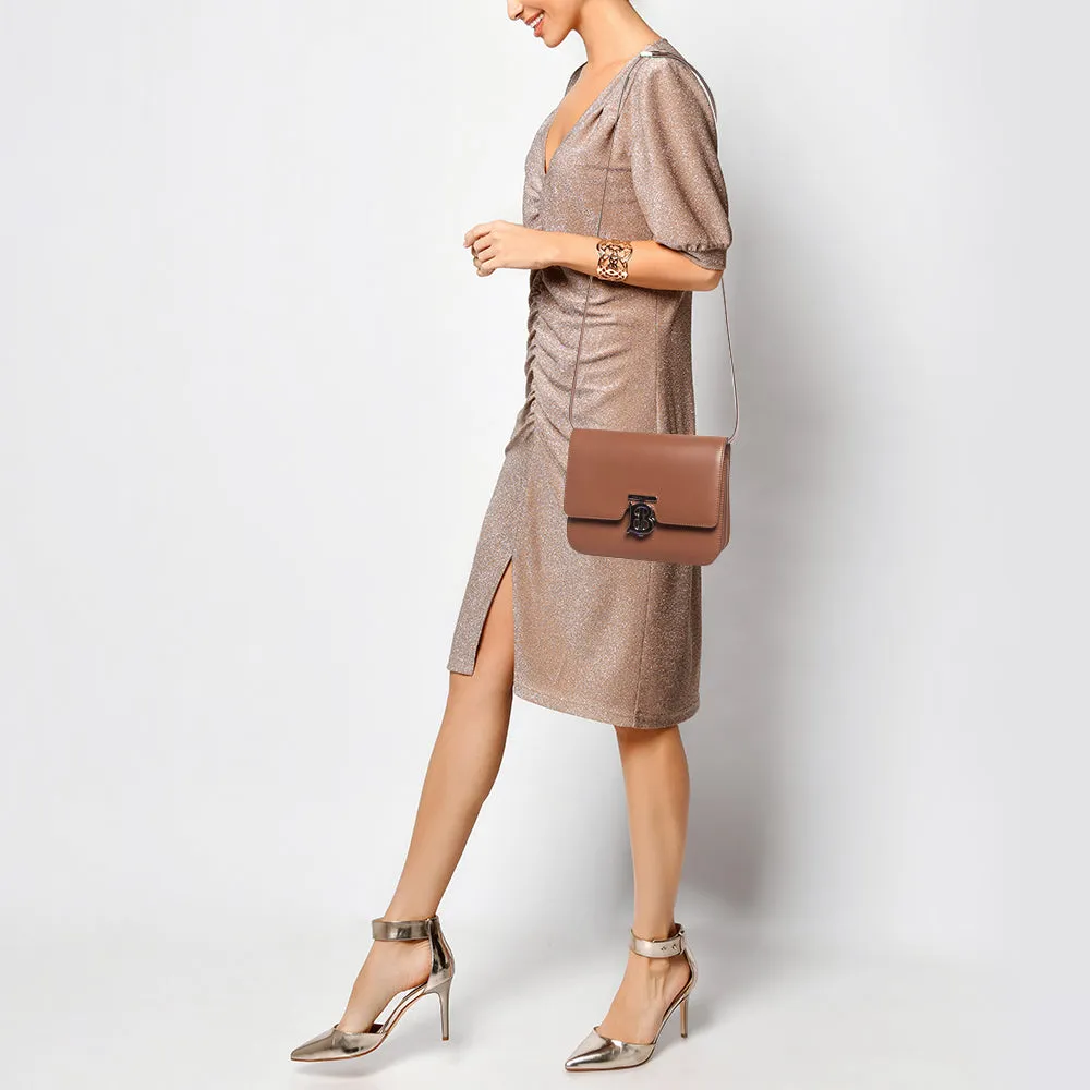BURBERRY Brown Leather Small TB Shoulder Bag