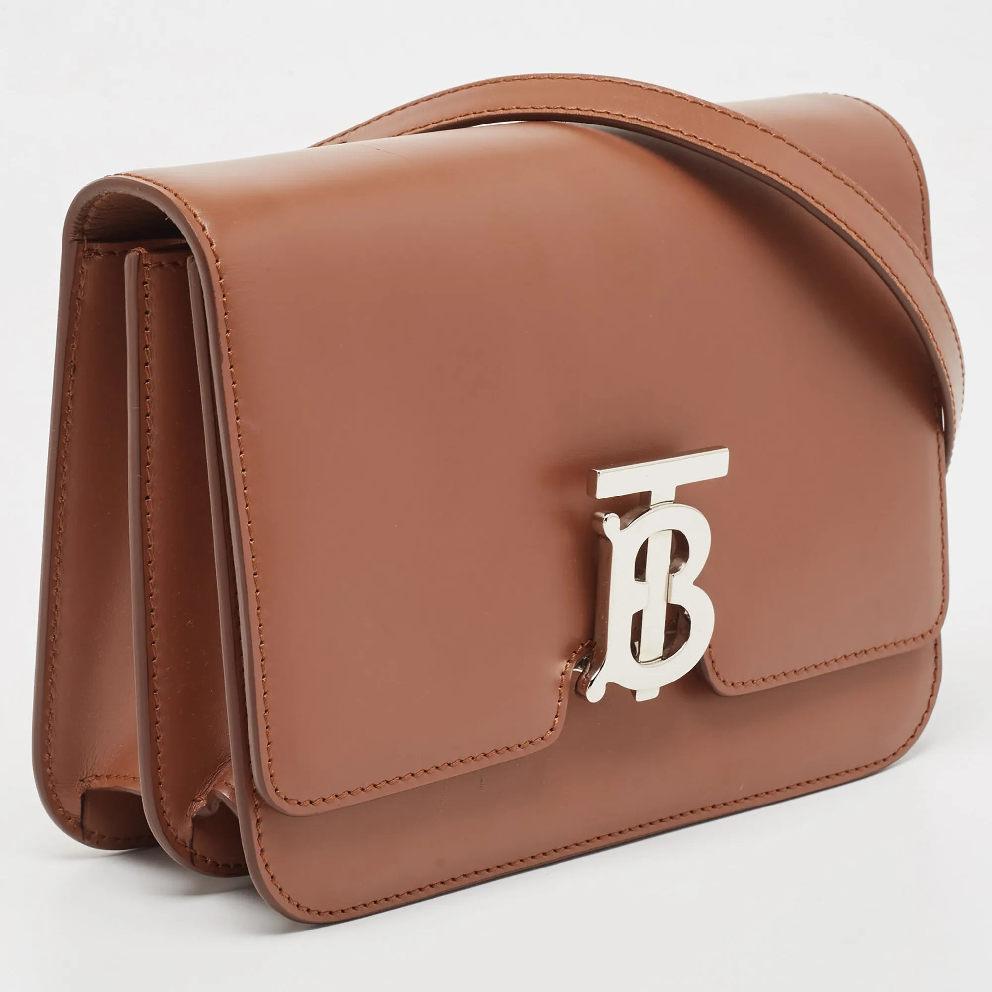 BURBERRY Brown Leather Small TB Shoulder Bag