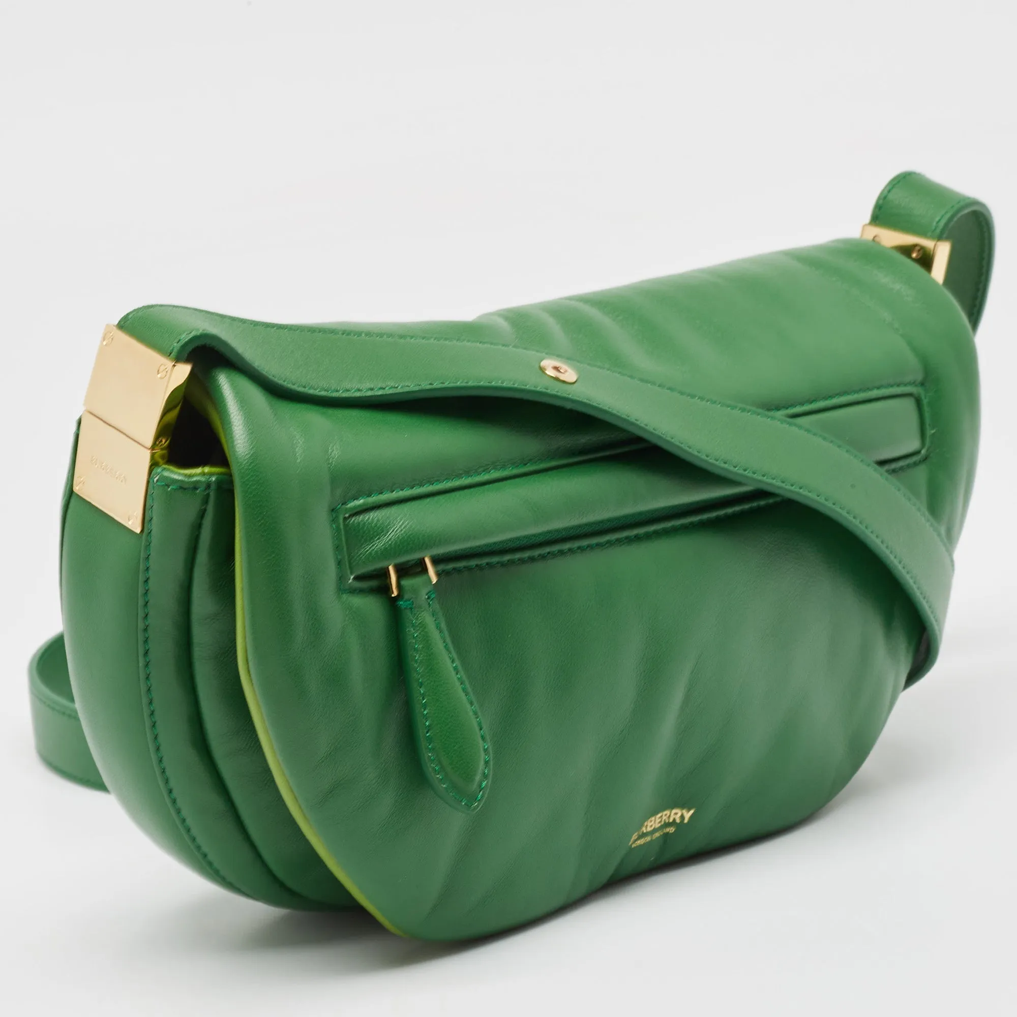 BURBERRY Green Leather Small Olympia Shoulder Bag