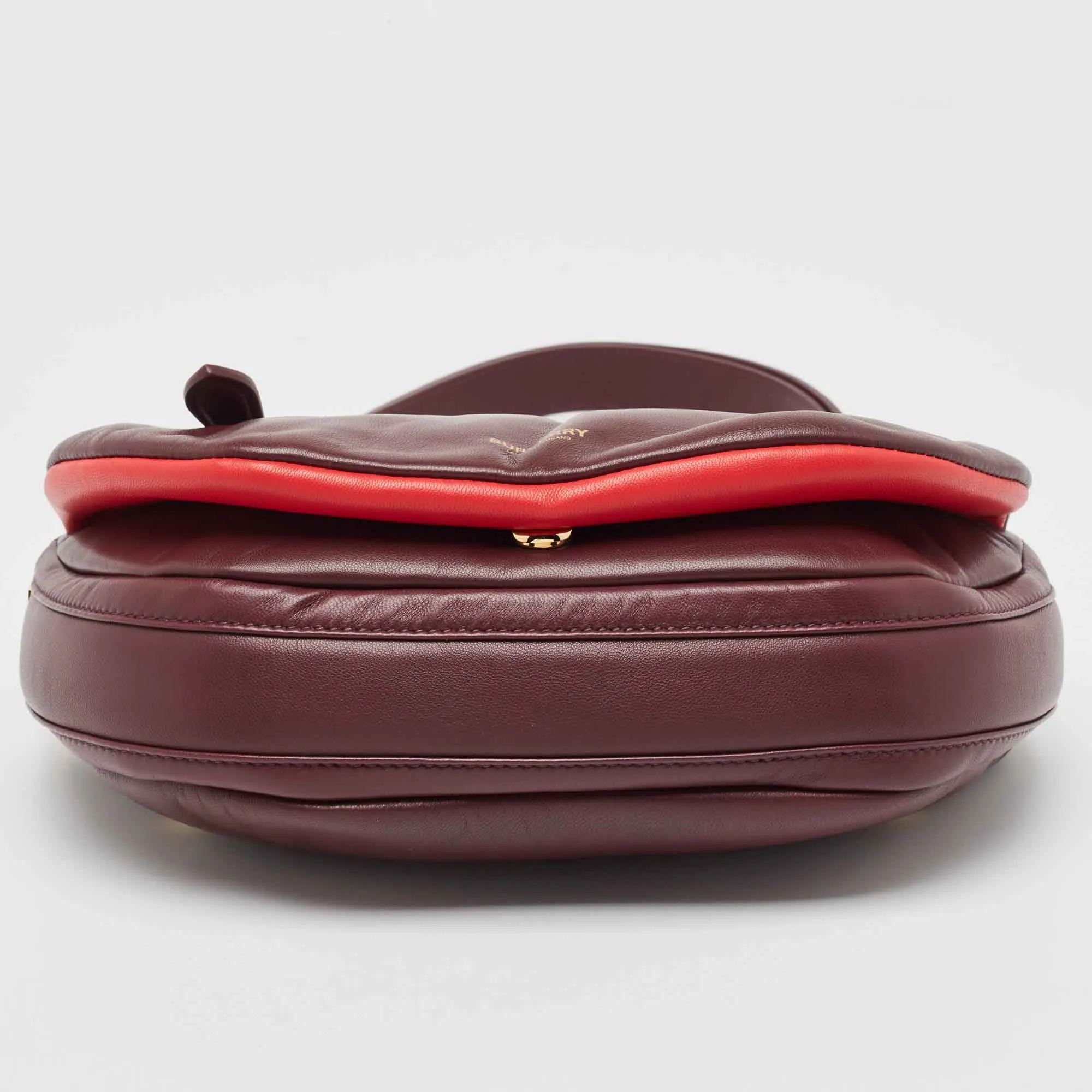 BURBERRY Maroon Leather Small Olympia Shoulder Bag
