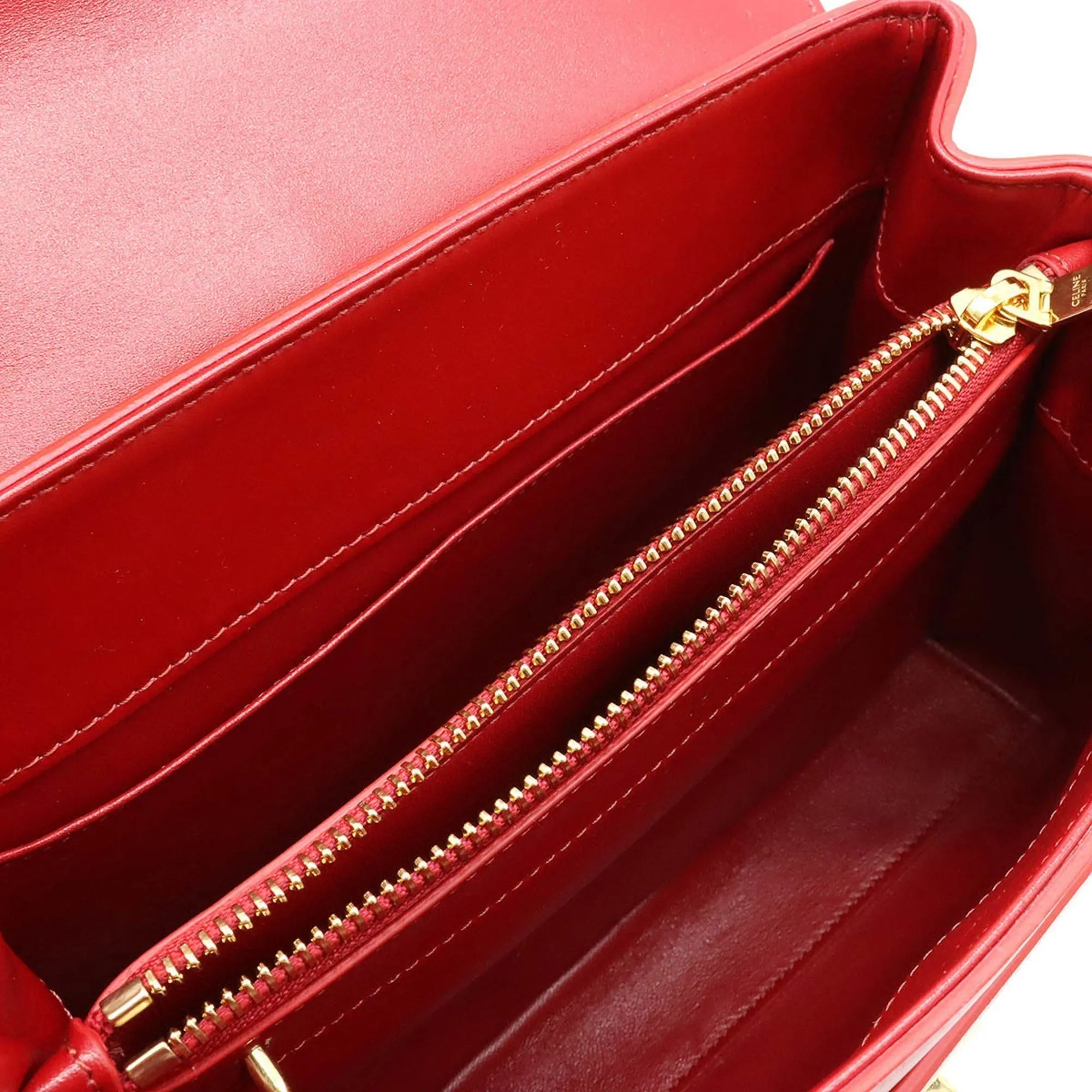 Celine 16 Saise Small Handbag Shoulder Bag Leather Red 188003