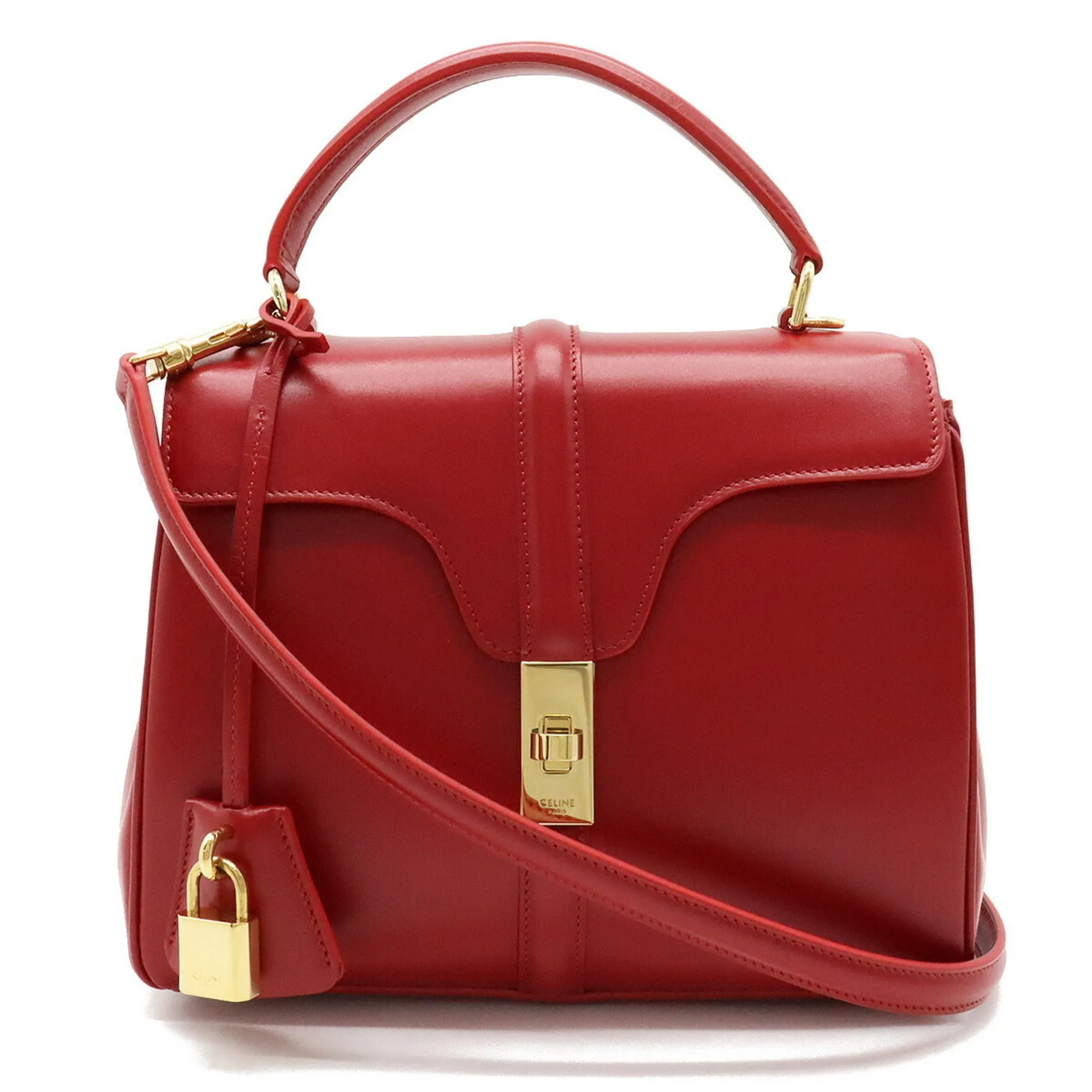 Celine 16 Saise Small Handbag Shoulder Bag Leather Red 188003