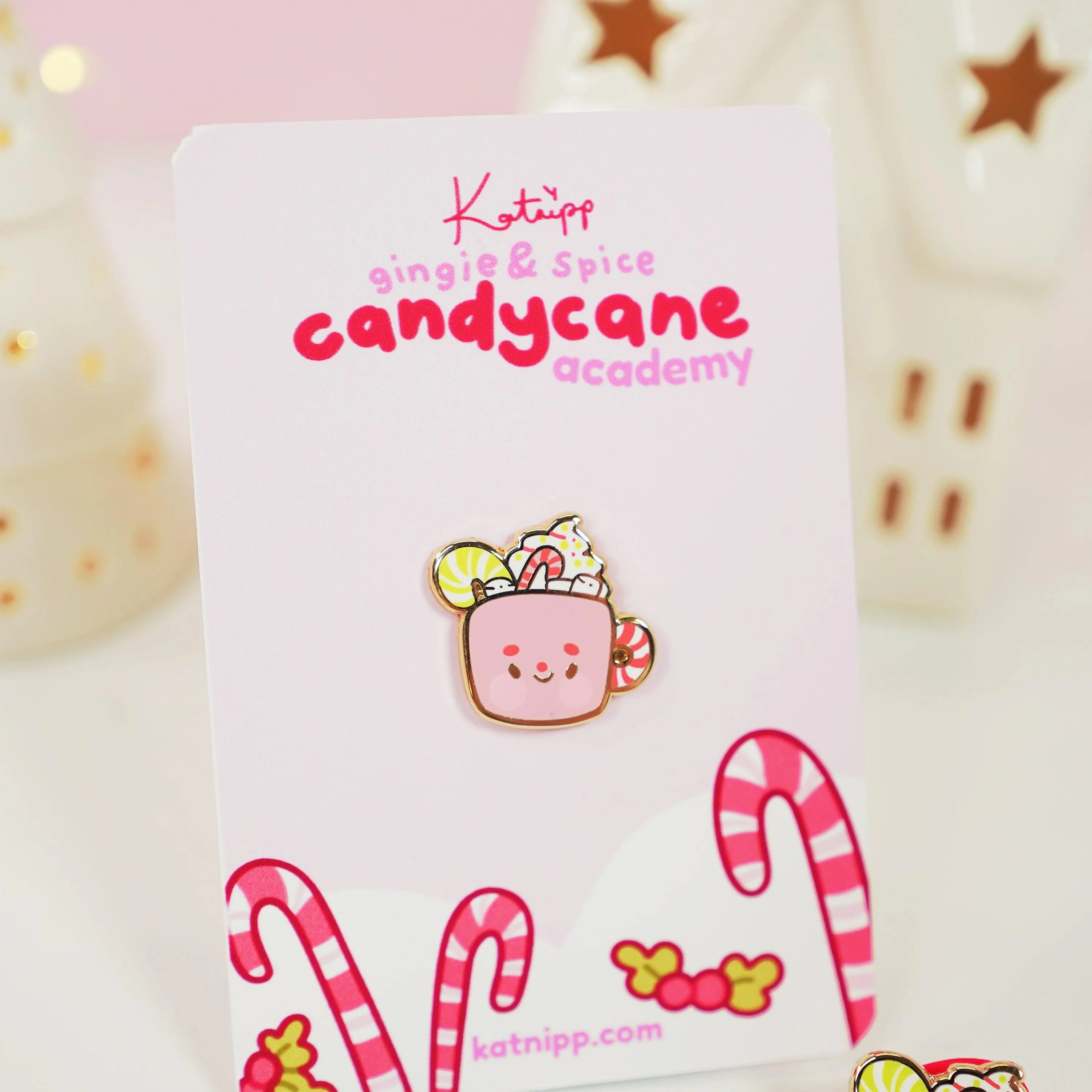 Cosy Hot Chocolate Enamel Pin | Candy Cane Christmas Accessory | Cute Festive Hard Enamel Pin | Katnipp Studios