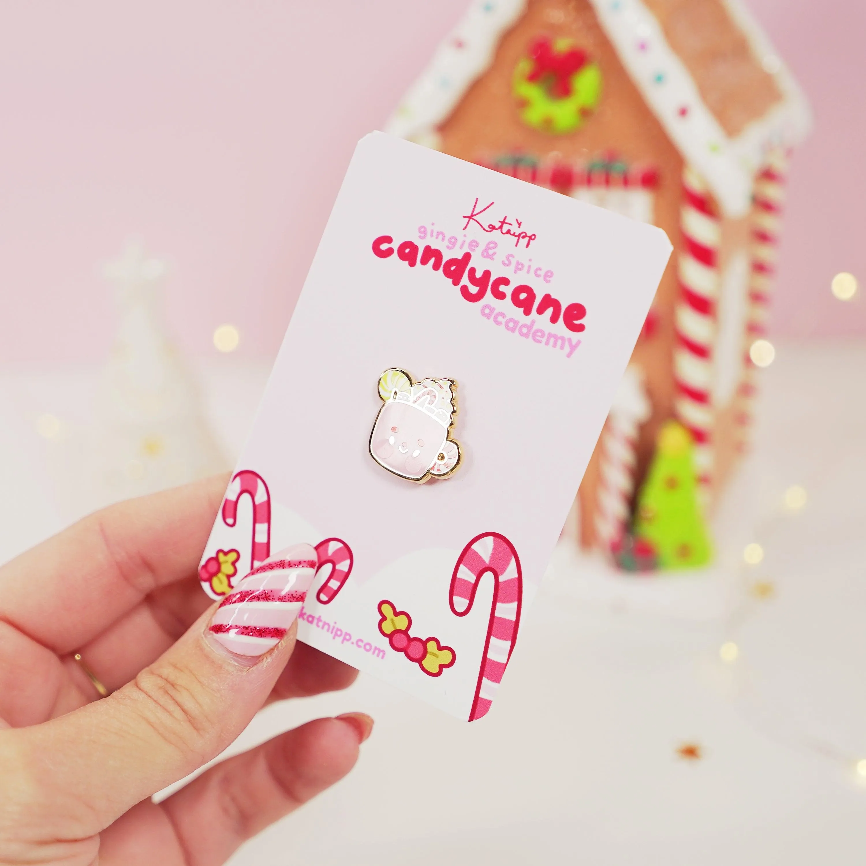 Cosy Hot Chocolate Enamel Pin | Candy Cane Christmas Accessory | Cute Festive Hard Enamel Pin | Katnipp Studios
