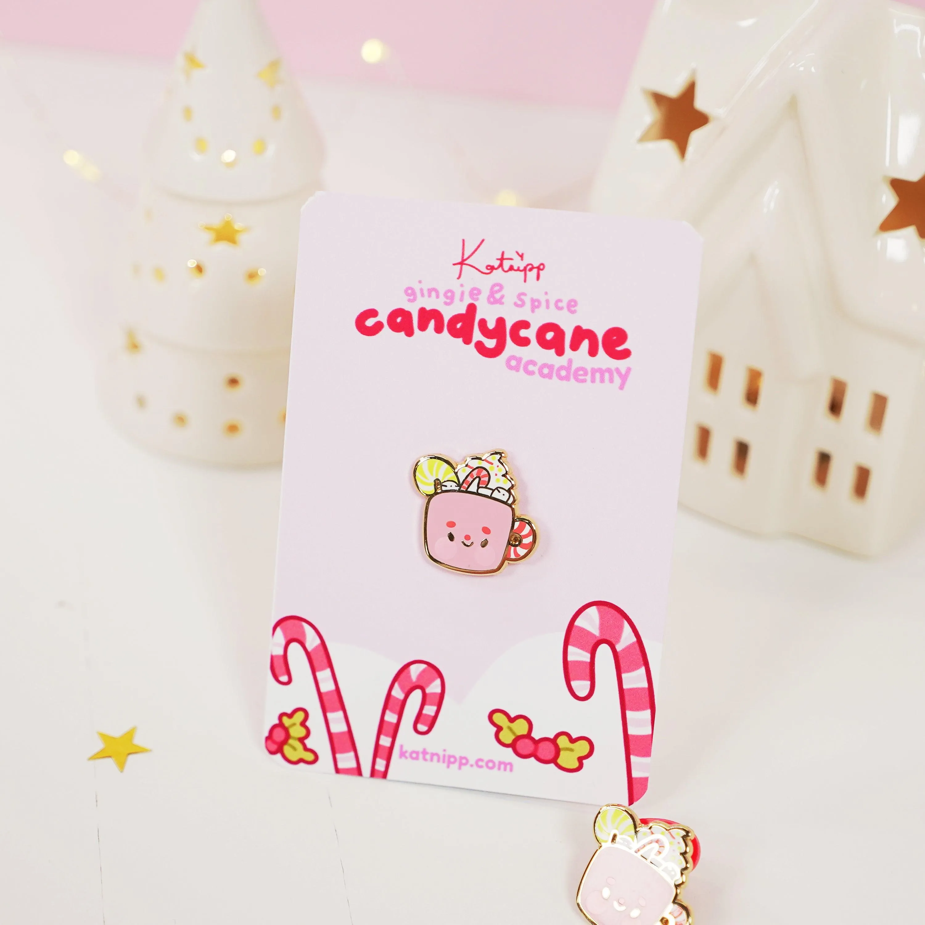 Cosy Hot Chocolate Enamel Pin | Candy Cane Christmas Accessory | Cute Festive Hard Enamel Pin | Katnipp Studios