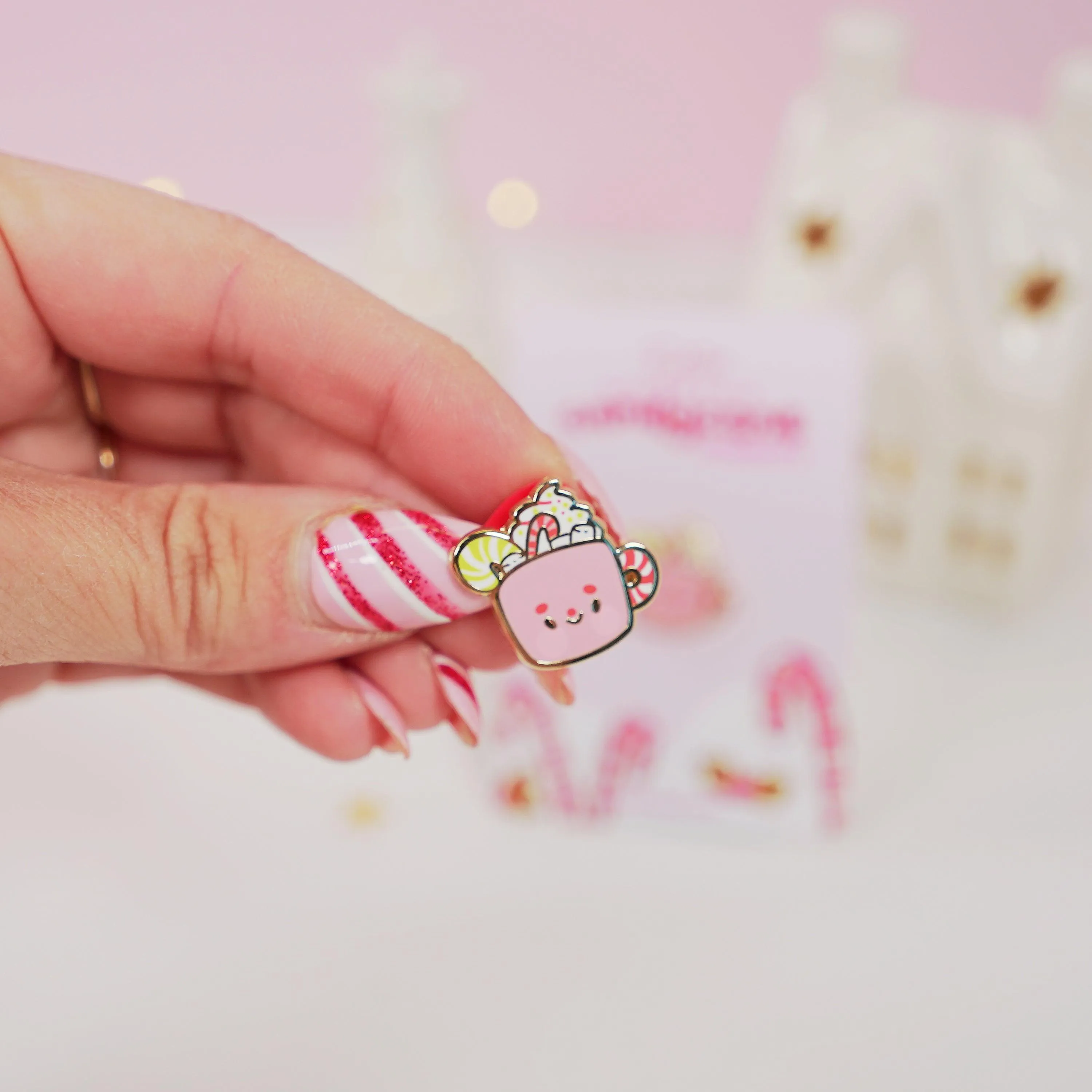 Cosy Hot Chocolate Enamel Pin | Candy Cane Christmas Accessory | Cute Festive Hard Enamel Pin | Katnipp Studios