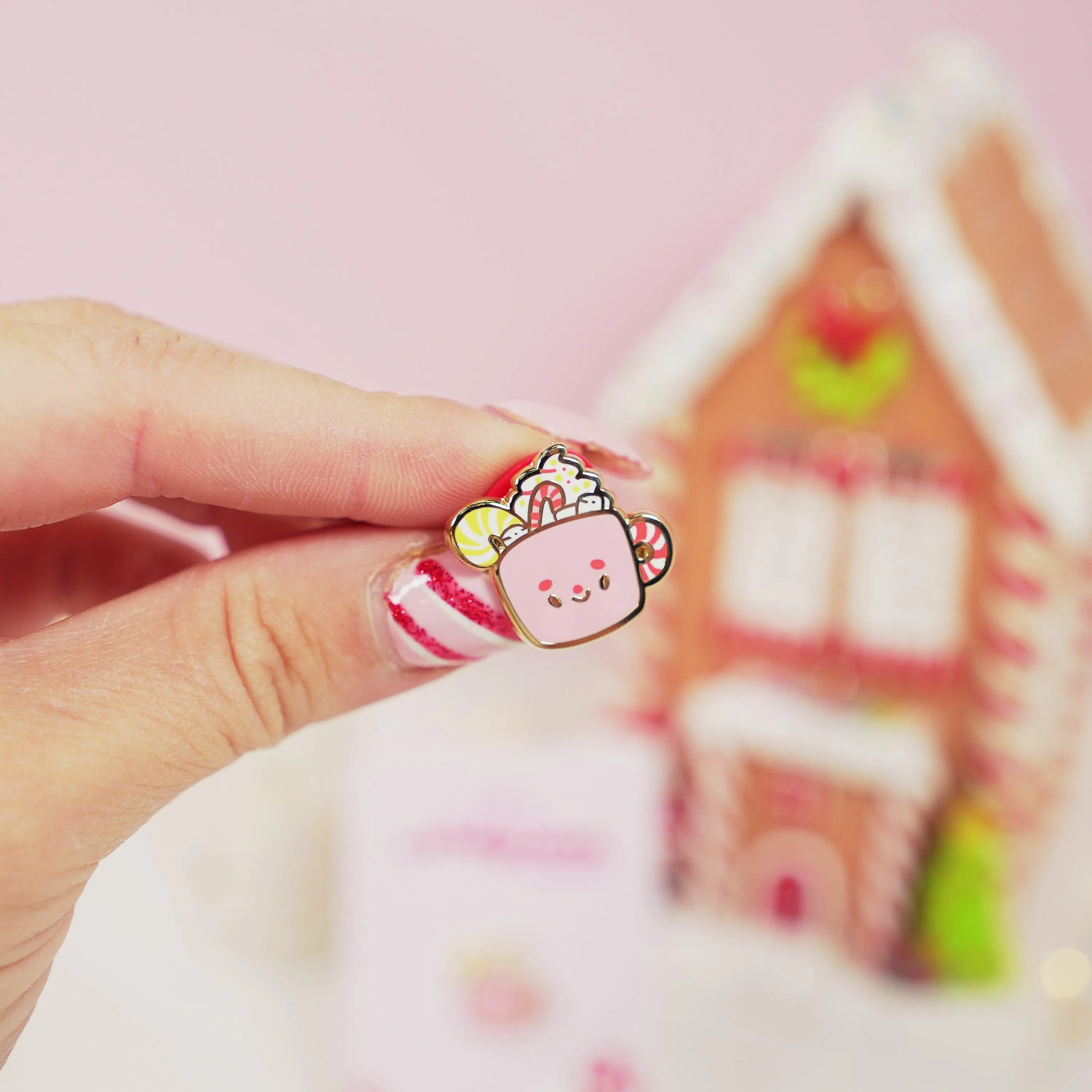 Cosy Hot Chocolate Enamel Pin | Candy Cane Christmas Accessory | Cute Festive Hard Enamel Pin | Katnipp Studios