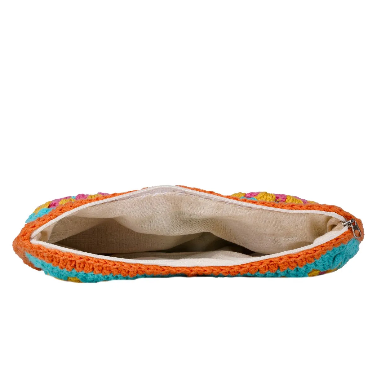 Crochet Pouch Bag | Hand-Crochet | Cotton | Rust & Turquoise