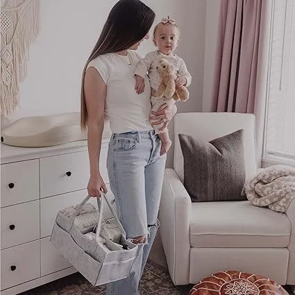 Diaper Caddy Organizer – Neutral Nursery Basket with Removable Dividers