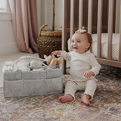 Diaper Caddy Organizer – Neutral Nursery Basket with Removable Dividers