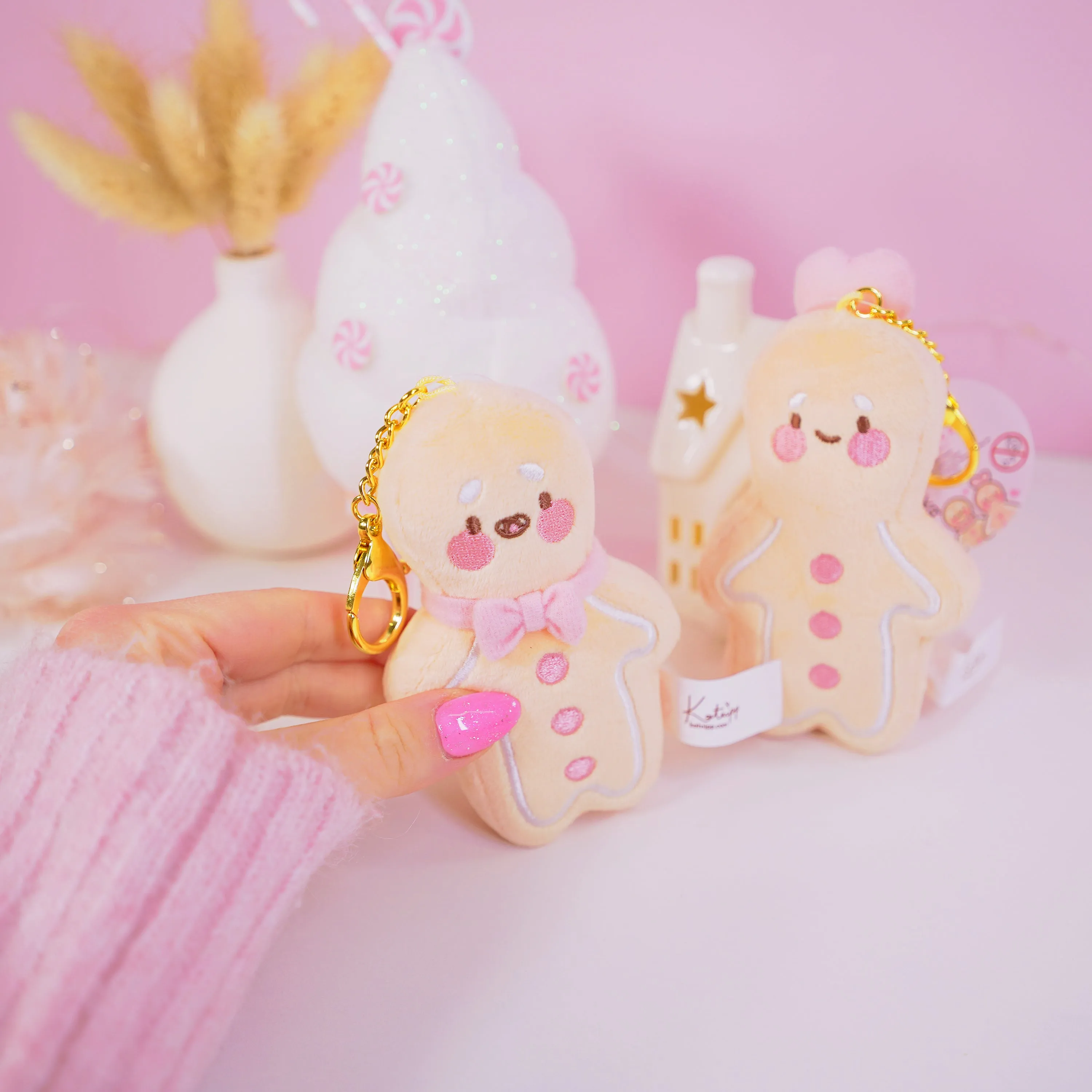 Gingie & Spice Gingerbread Kawaii Keychain Plushie Bundle | Cute Mini Soft Toy Charms | Adorable Gingerbread Accessories for Bags, Keys & Gifts