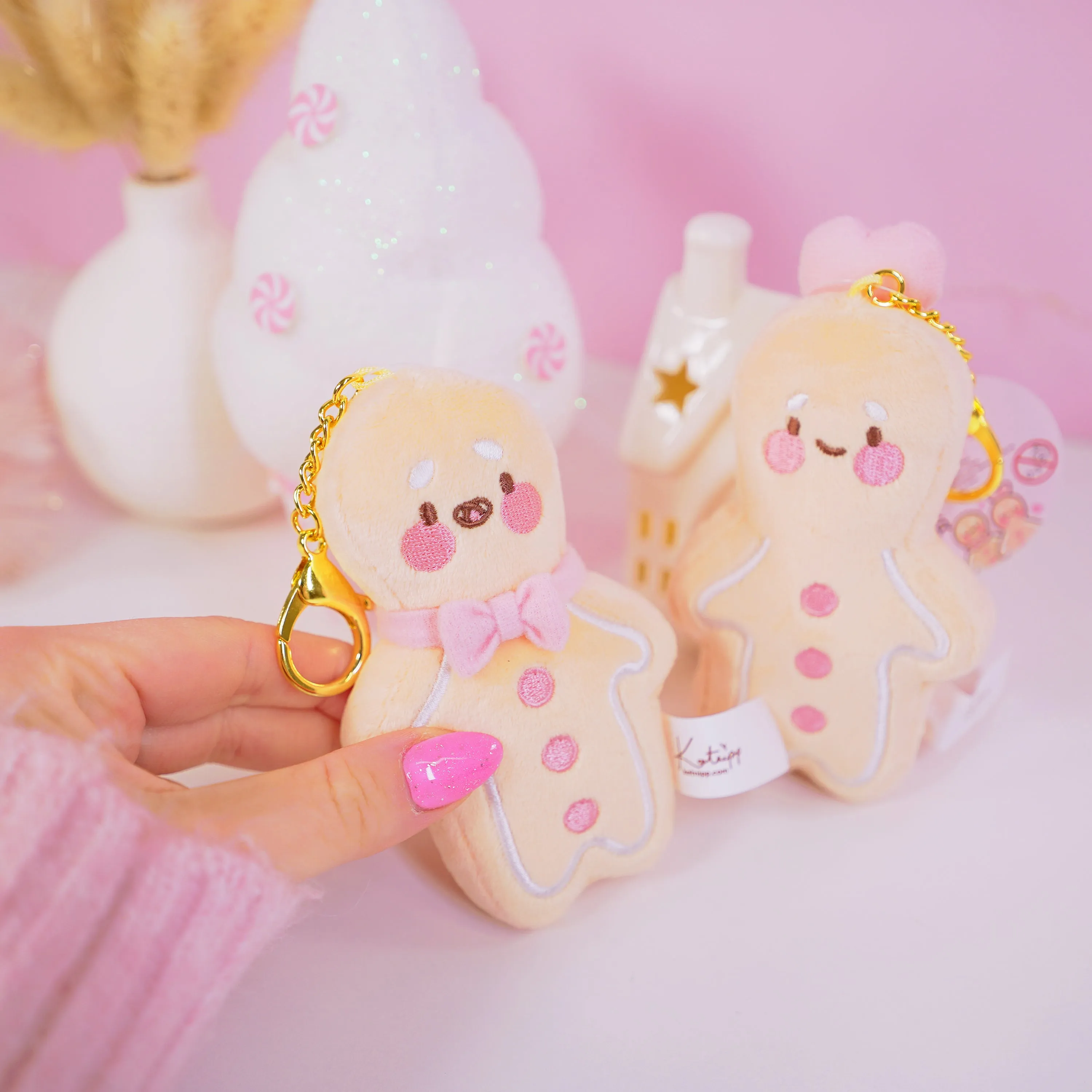 Gingie & Spice Gingerbread Kawaii Keychain Plushie Bundle | Cute Mini Soft Toy Charms | Adorable Gingerbread Accessories for Bags, Keys & Gifts