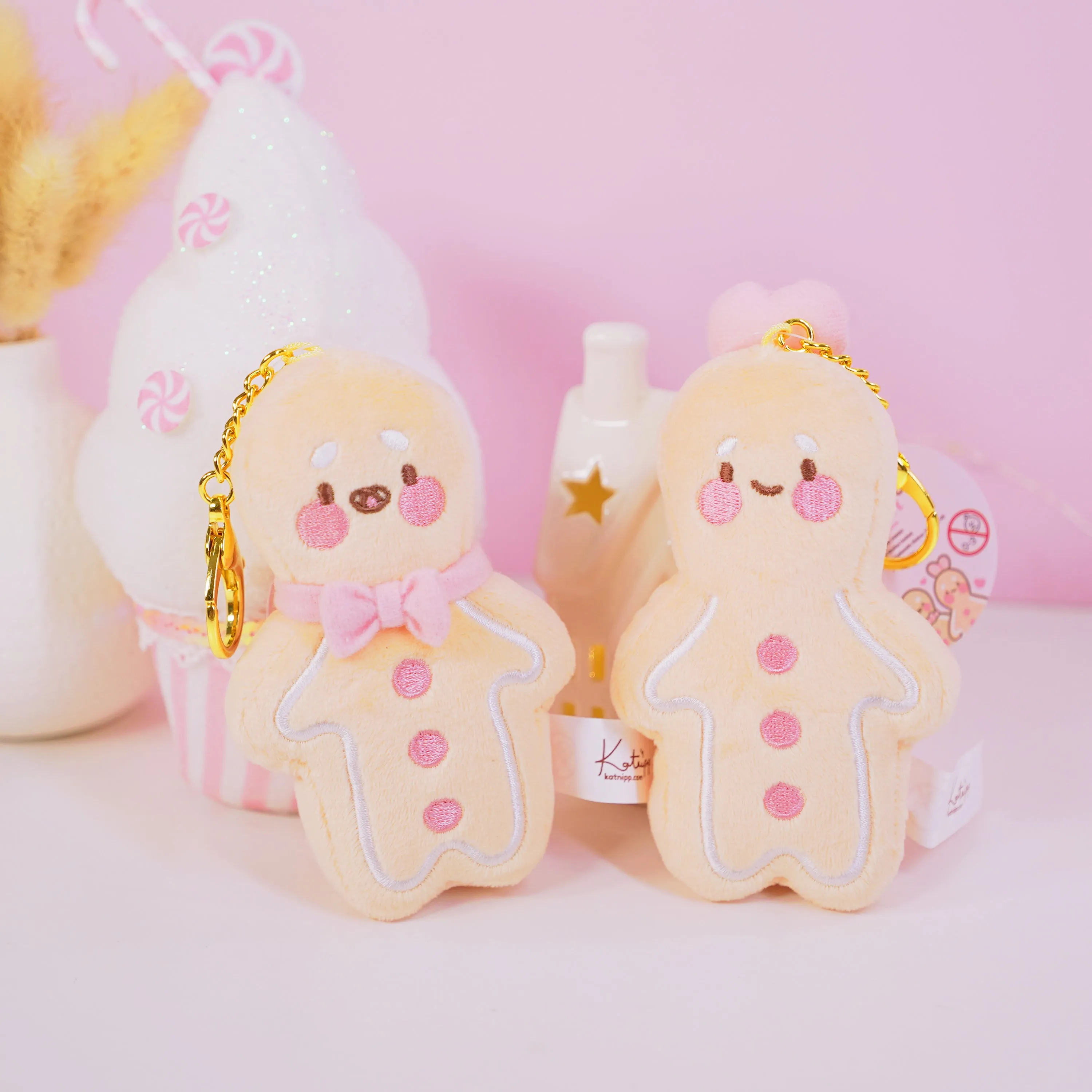 Gingie & Spice Gingerbread Kawaii Keychain Plushie Bundle | Cute Mini Soft Toy Charms | Adorable Gingerbread Accessories for Bags, Keys & Gifts