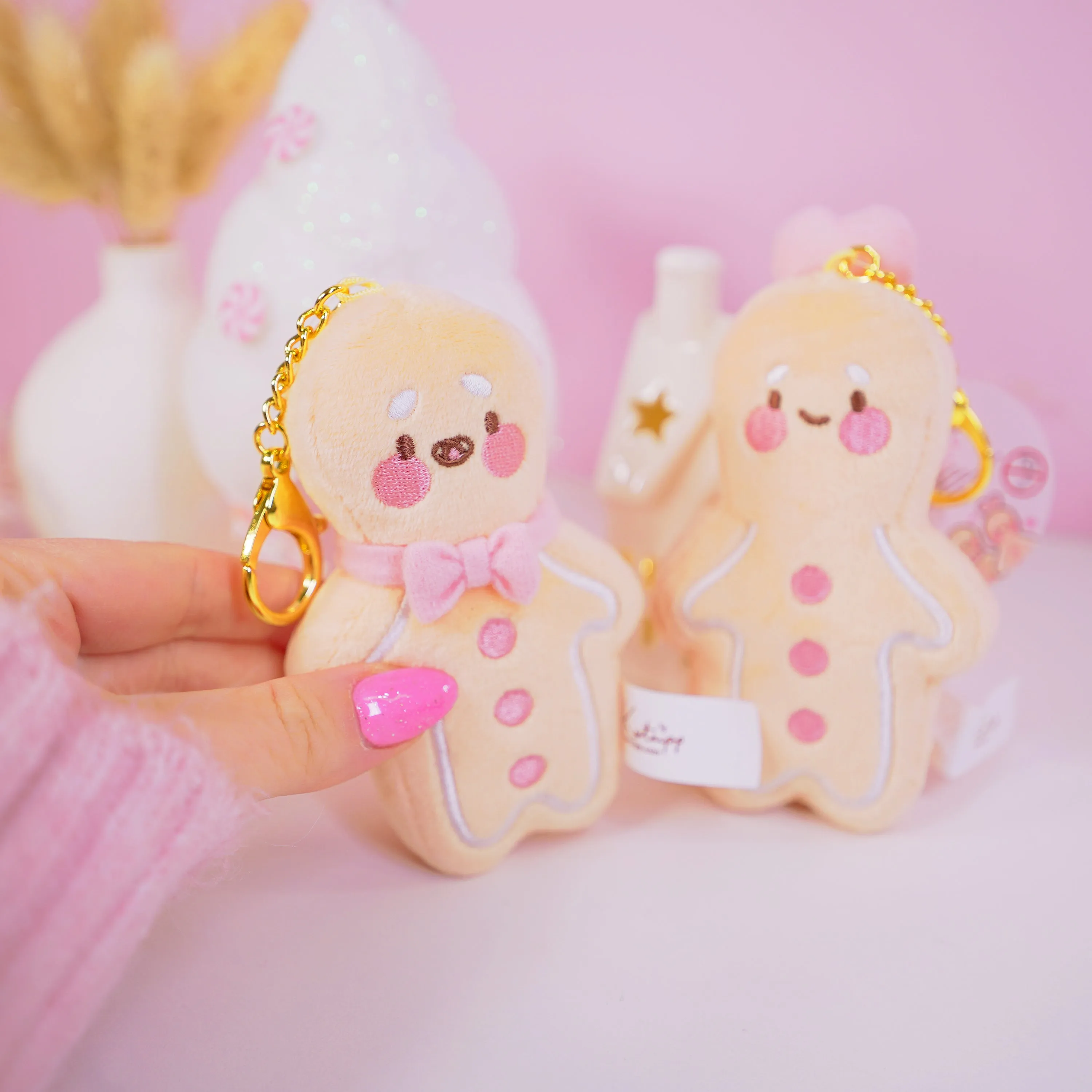 Gingie & Spice Gingerbread Kawaii Keychain Plushie Bundle | Cute Mini Soft Toy Charms | Adorable Gingerbread Accessories for Bags, Keys & Gifts