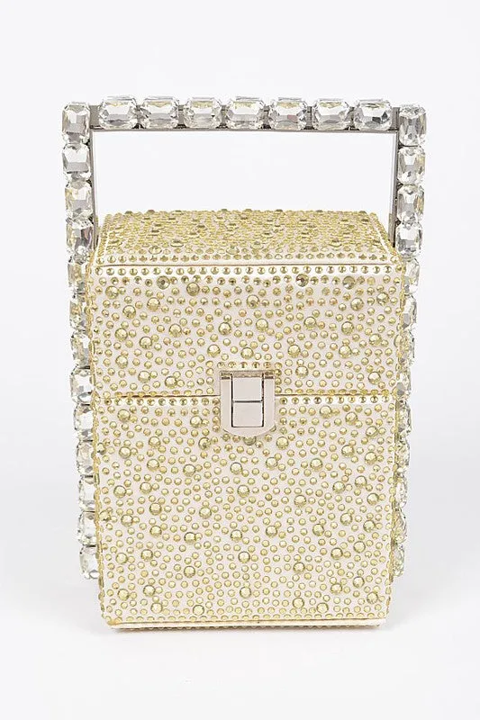 Gold Rhinestone Handle Stoned Party Clutch