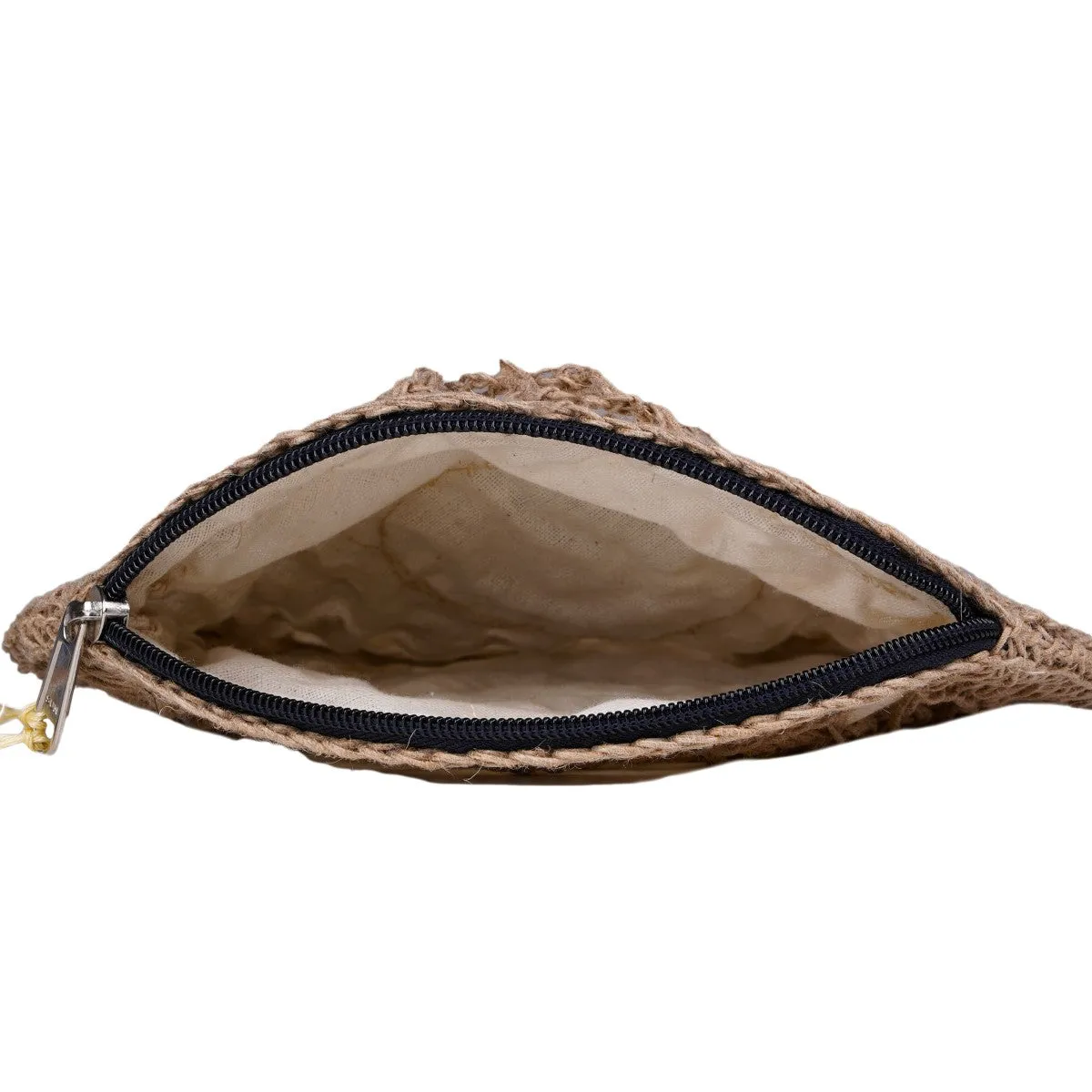 Hand-Crafted Jaali Round Pouch | Crochet | Jute Yarn | Brown