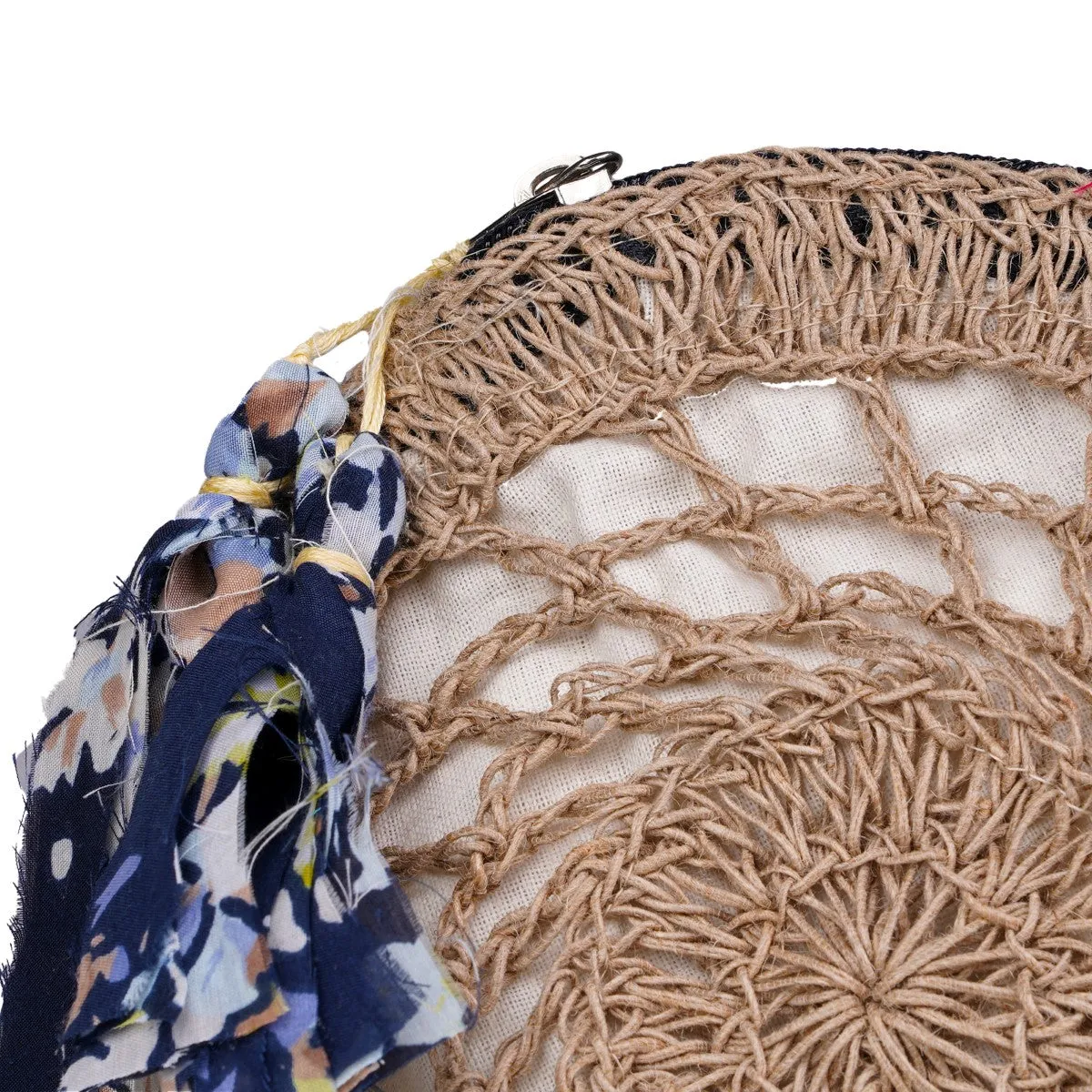 Hand-Crafted Jaali Round Pouch | Crochet | Jute Yarn | Brown