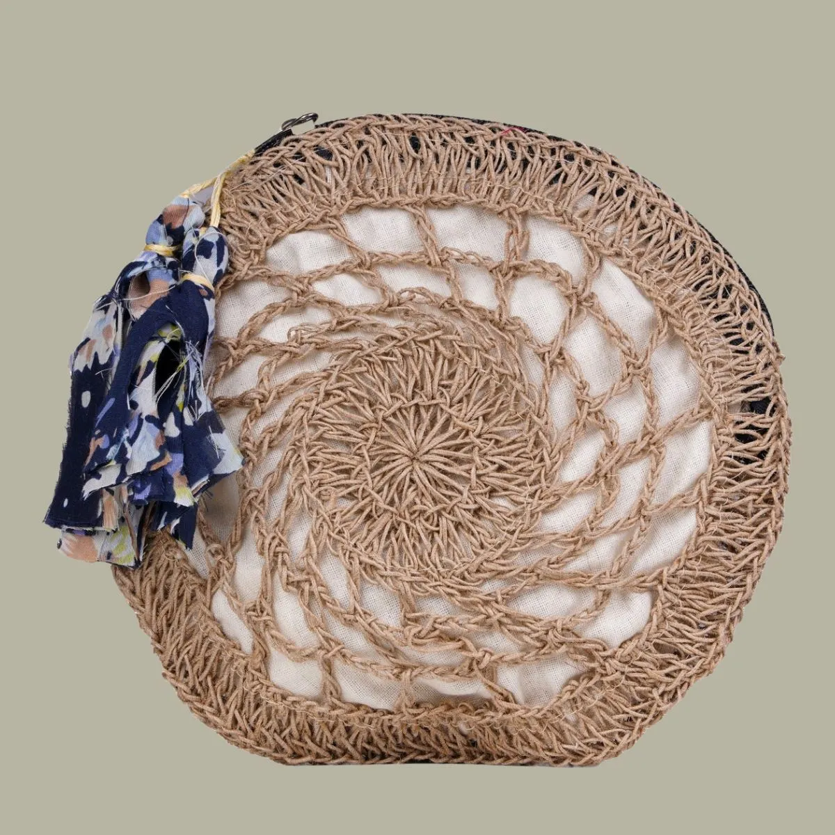 Hand-Crafted Jaali Round Pouch | Crochet | Jute Yarn | Brown