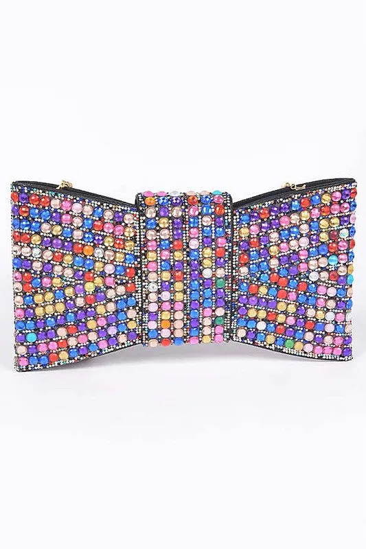 Multi-Color Rhinestone Ribbon Party Handle Bag