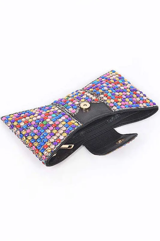 Multi-Color Rhinestone Ribbon Party Handle Bag