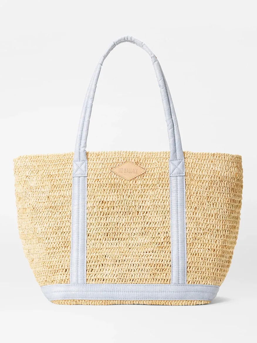 MZ Wallace Medium Raffia Tote in Chambray/Raffia