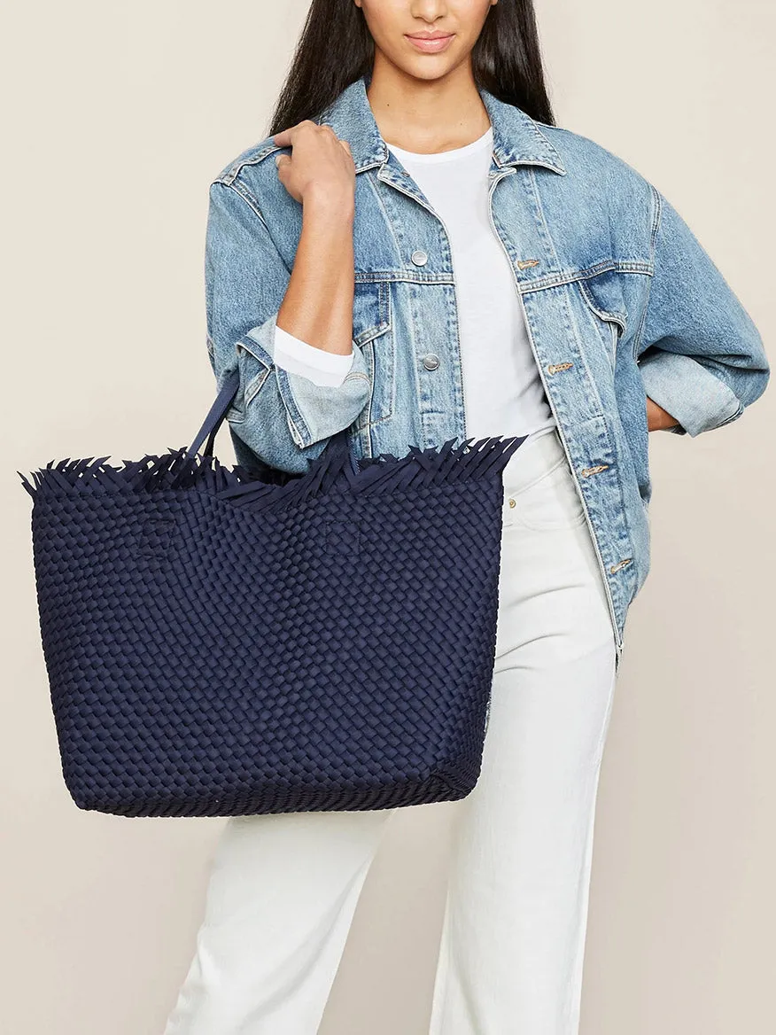 Naghedi Havana Beach Tote in Solid Ink Blue Fringe