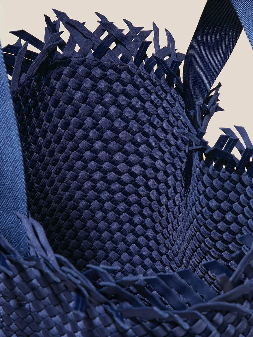 Naghedi Havana Beach Tote in Solid Ink Blue Fringe