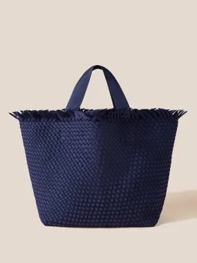 Naghedi Havana Beach Tote in Solid Ink Blue Fringe
