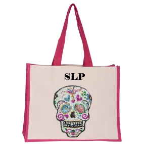 Sequin Candy Skull Midi Tote Bag