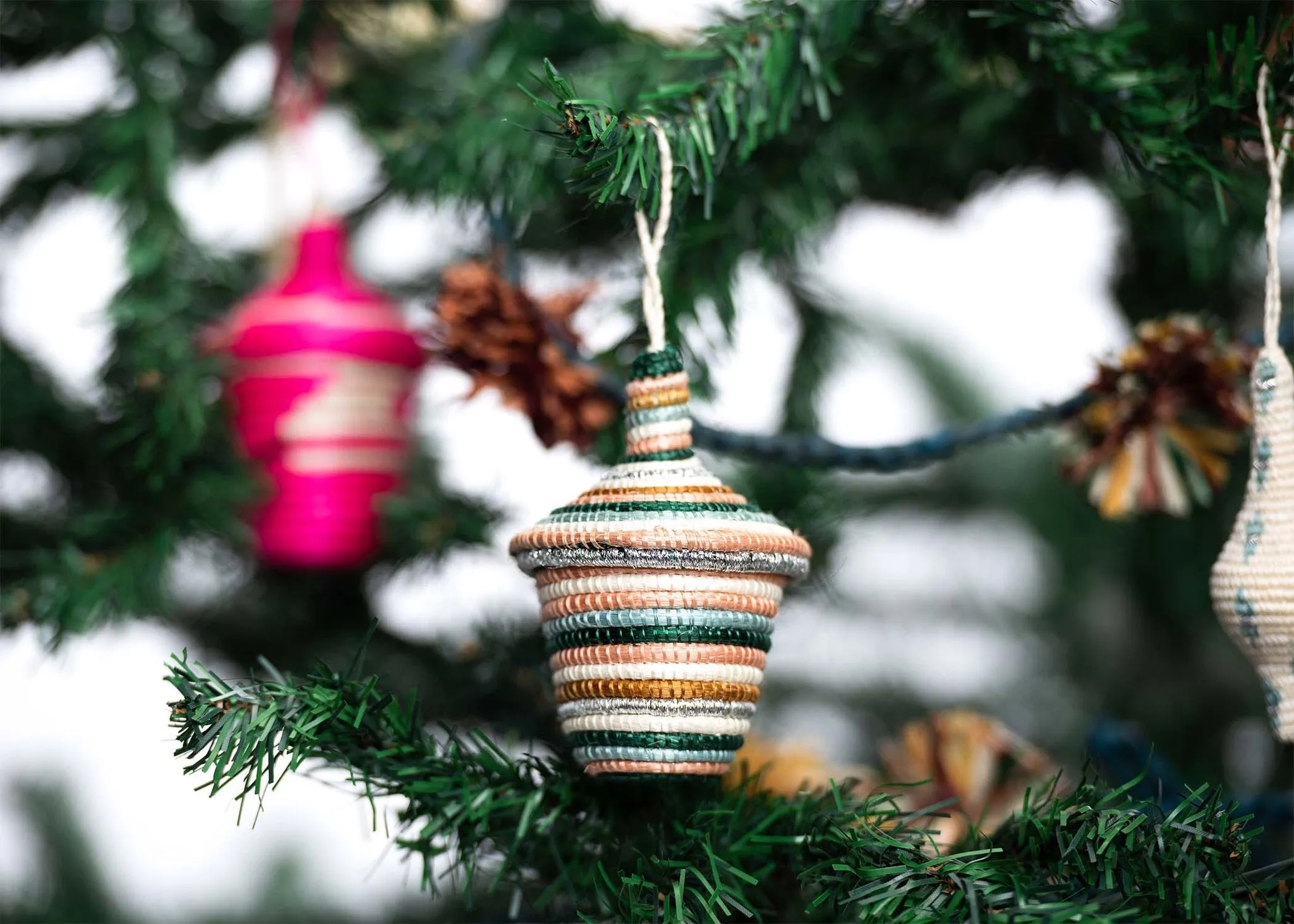 Set of Three Raffia Christmas Ornaments