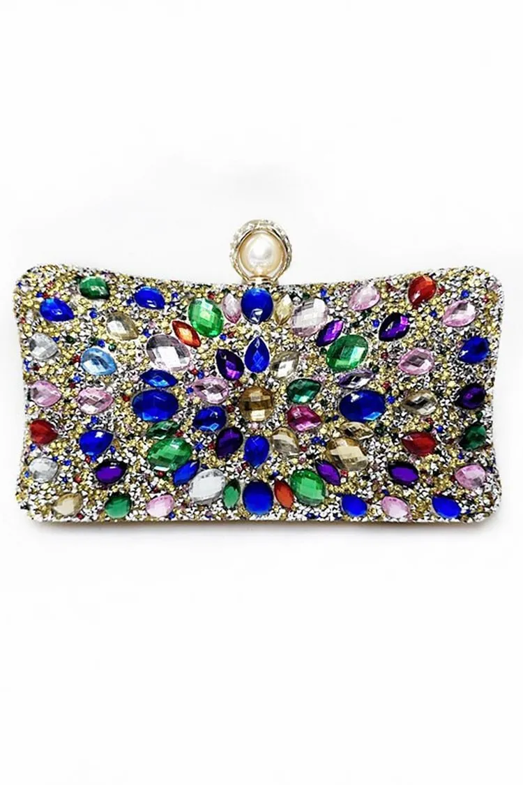 Sparkly Colourful Rhinestone Square Clutches Dinner Handbags