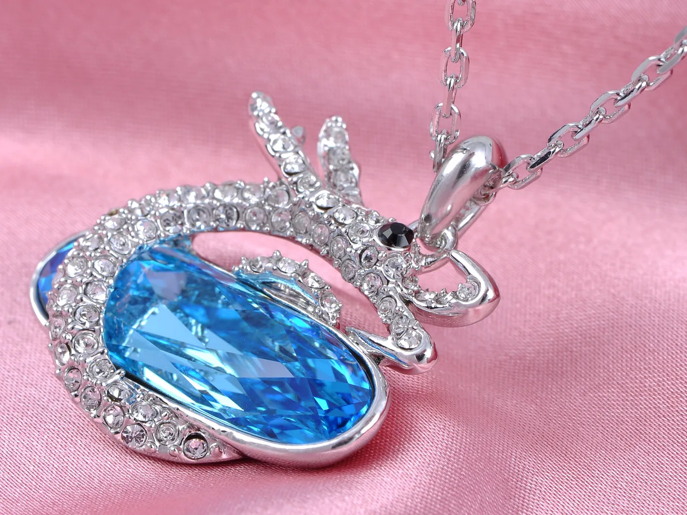 Swarovski Crystal Encrusted Dragon Clutches Oval Aquamarine Blue Pendant
