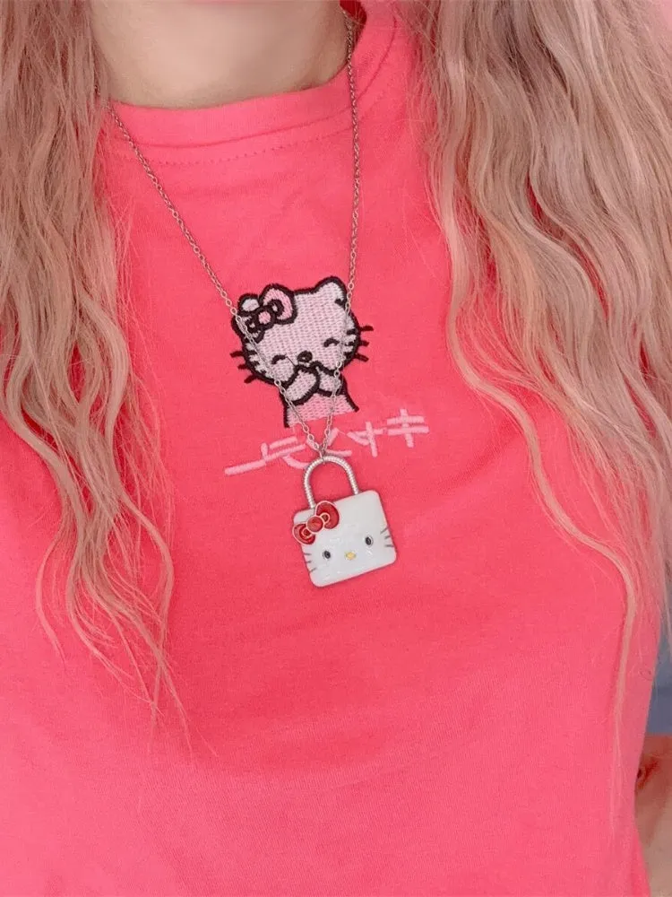 White/Rhinestone Kitty Pendant Necklace